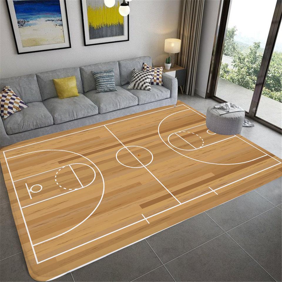 3D Basketbalveld Bedrukt Tapijt Slaapkamer Nachtkastje Woonkamer Bank Tafel Vloerkleed Zacht Groot Formaat Vloermat Deurmat Huis Decoratie