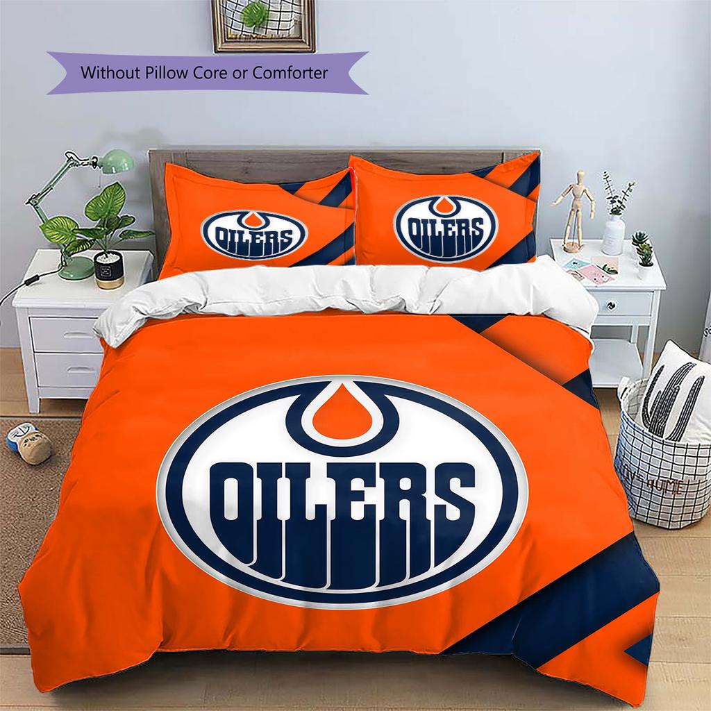Edmonton Oilers Muster Bettwäsche Steppbett Set Heimdekoration Geschenk (1 Bettbezug + 2 Kissenbezüge (ohne Füllung))