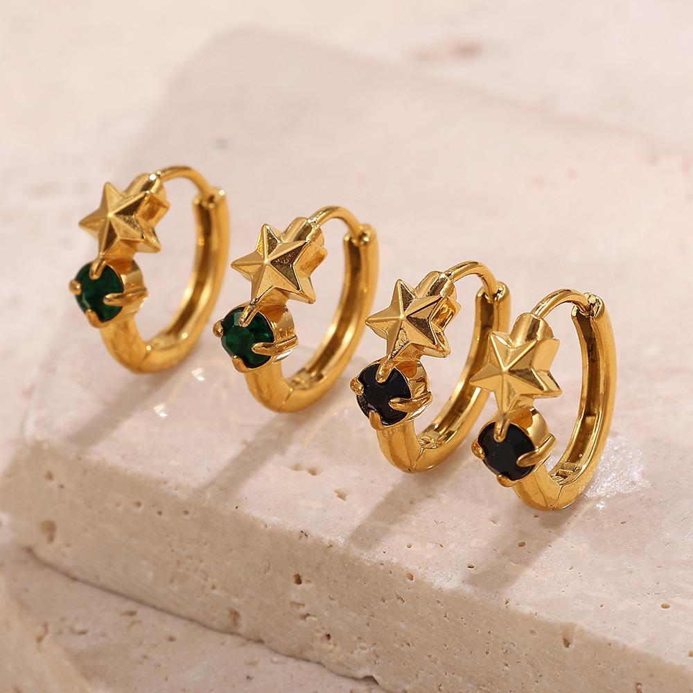 Japanese and Korean popular jewelry, stainless steel gold-plated earrings, ear buckles, summer earrings, inlaid rhinestone earrings.