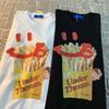 Happy French Fries American Retro Fun Printed Short Sleeved Men Women T-shirt Fashion Loose And Versatile Couple Outfit Cotton