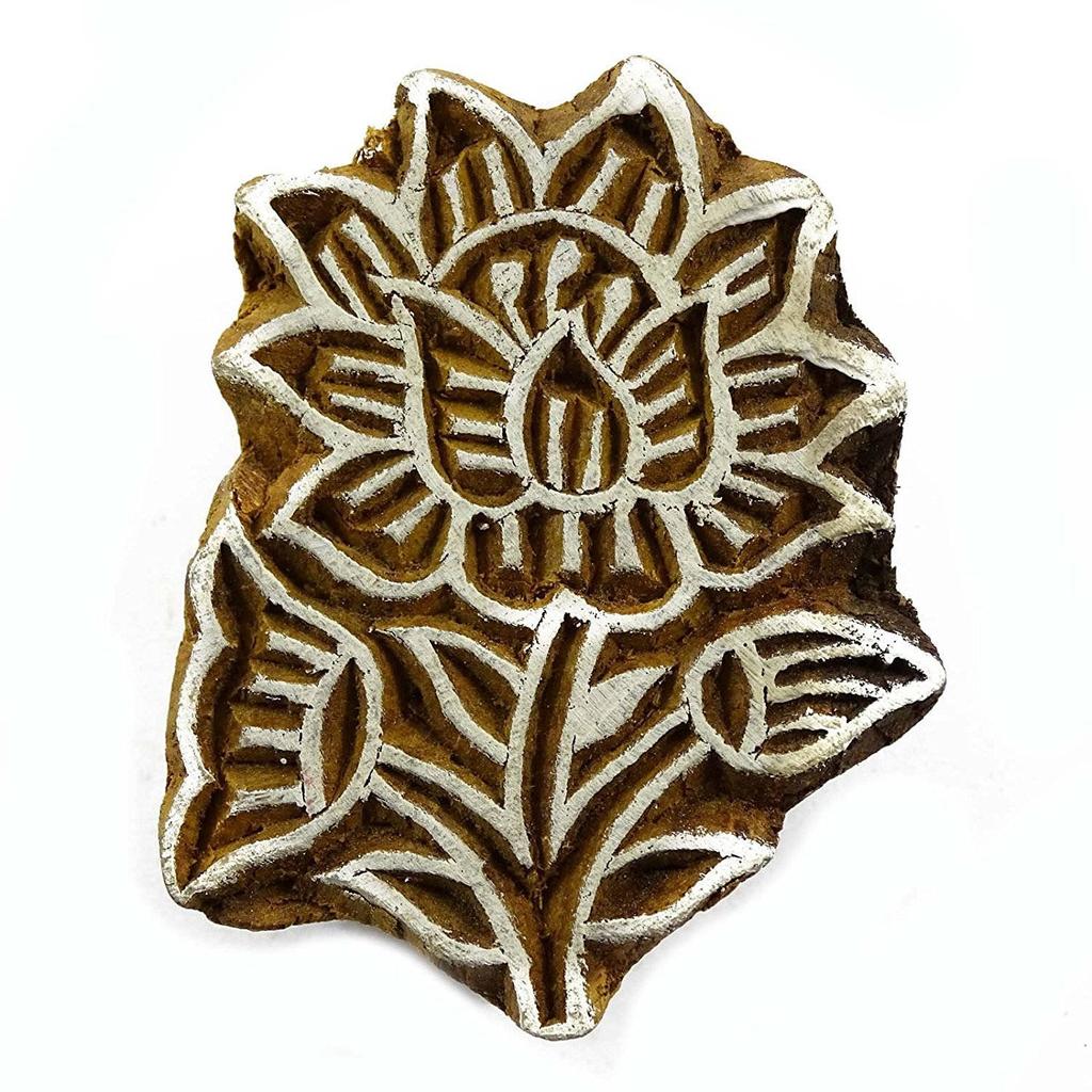 Wooden Printing Block Floral Textile Stamp Hand Carved Printer Stamp