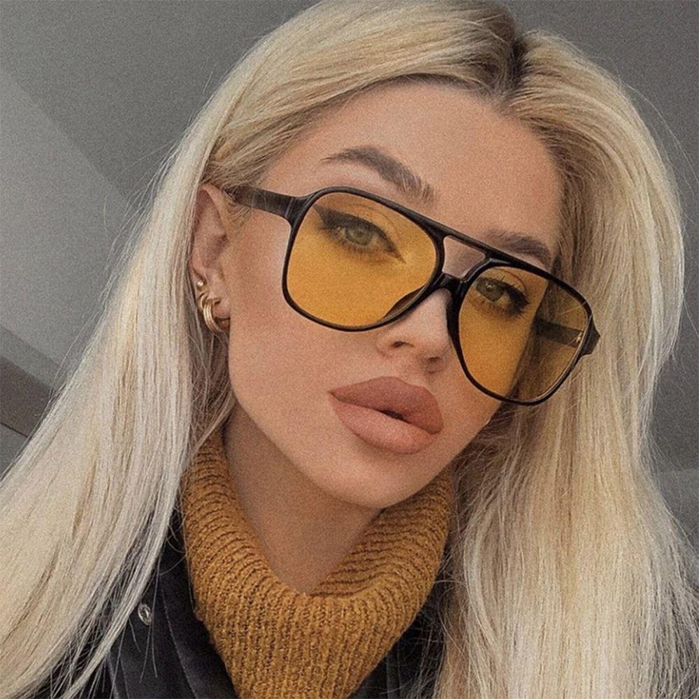 Retro Double Bridge Oversized Pilot Sunglasses Uv400 Protection Classic 70S Sun Glasses Yellow Driving Eyewear For Women & Men
