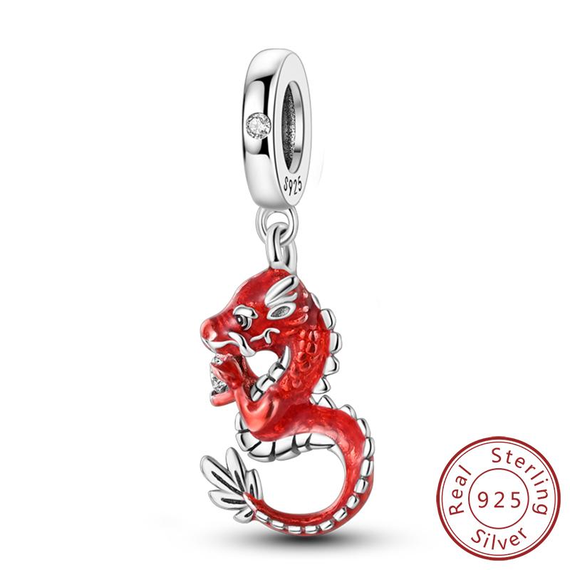 Copper Charms Beads Cute Fire Dragon Shaped Chameleon Charms Fit Original Pendants Bracelet Diy Women Jewelry Gift