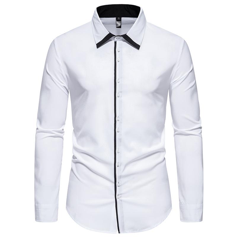 Herren Attraktives Kontrastfarbenes Doppellagen-Kragen Langarmhemd Business Casual Langarmhemd