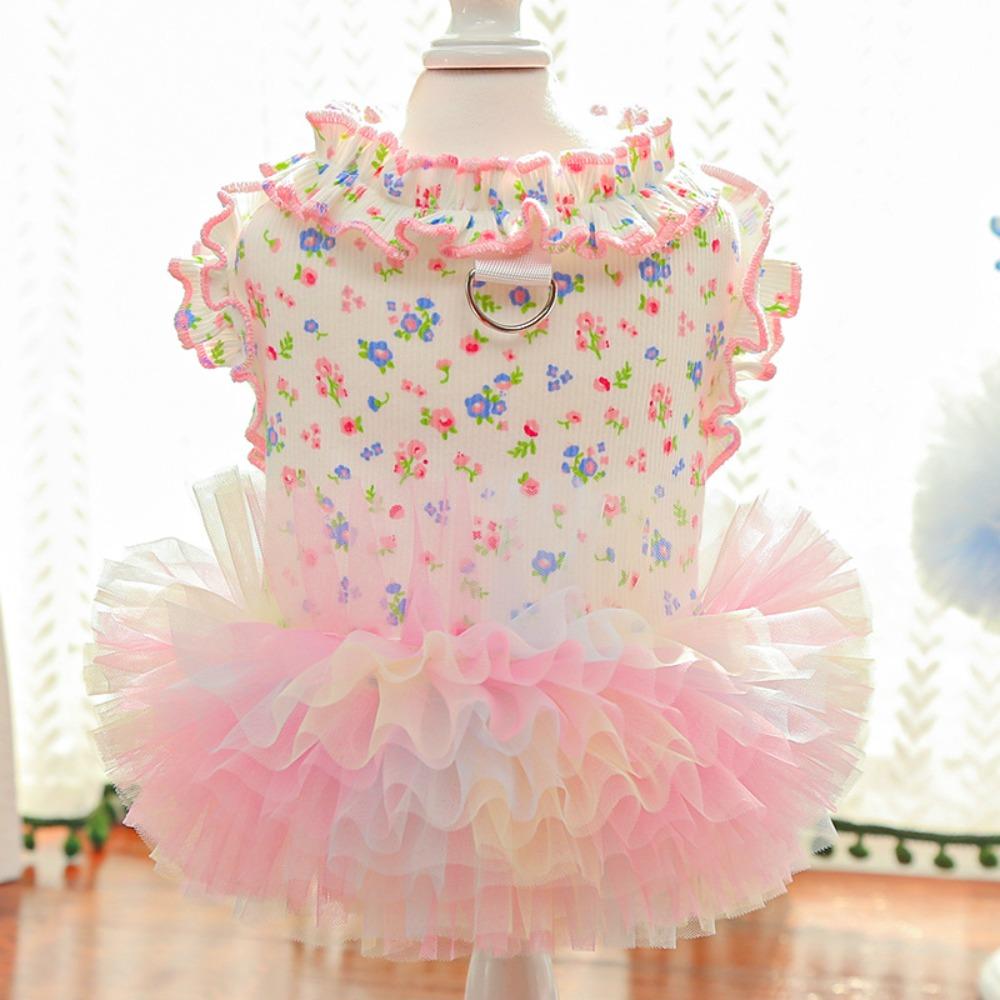 Pet Supplies Cute Puppy Floral Vest Breathable Thin Design Cat Cake Skirt Soft Pet Summer Clothes For Dogs and Cats