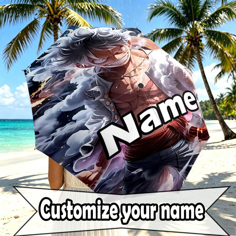 Custom Name Personalized Anime Print Umbrella, Auto Open Close, 8‑Rib Sturdy Frame, Commute Camping Hiking Use, Birthday Gift
