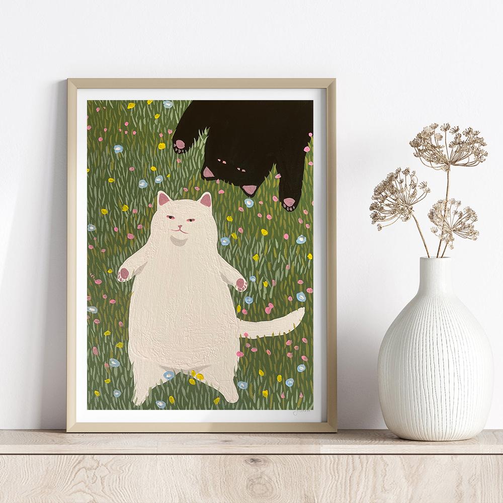 Abstract Green Plant Flower Black Cat Wall Art Canvas Painting Funny Posters And Prints Wall Pictures For Boho Living Room Decor
