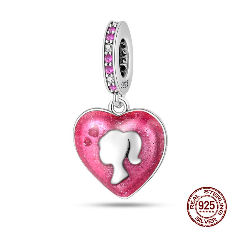 Copper Pink Zircon Heartbeat Charms Beads Fit Pandachoriginal Bracelets Diy Fine Jewelry Valentine'S Day Gifts