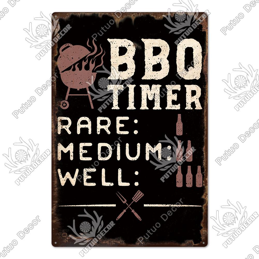Putuo Decor BBQ Vintage Blechschild Plakette Metallschild Wandkunst Dekoration Küche Man Cave Terrasse Strandhaus Club Eisenmalerei
