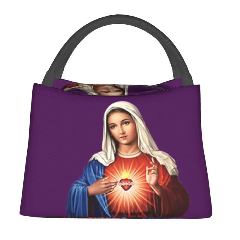 Ave Maria Monogramm Thermoisolierte Lunchtasche Damen Katholisch Jesus Tragbare Lunchtasche für Camping Reise Aufbewahrung Mahlzeit Lebensmittelbox