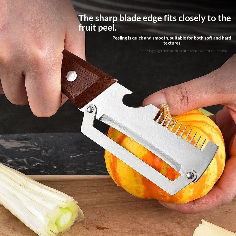 2-In-1 Stainless Steel Serrated Peeling Knife Premium Vegetable Peeler With Plastic Handle And Bottle Opener Kitchen Tool