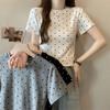 Women Retro Polka Dot Short T‑Shirt Cropped Crew Neck Slim Fit Short Sleeve Casual Print Top For Summer