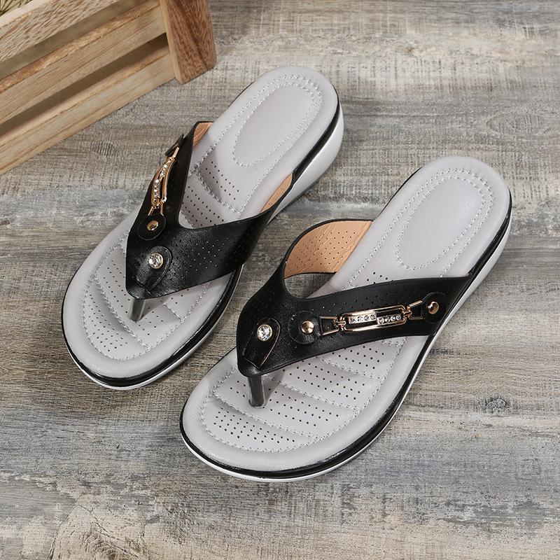 Zomer 2024 Dames Grote Maten Sleehak Slippers met Metalen Gesp - Casual Europese & Amerikaanse Stijl Strandsandalen