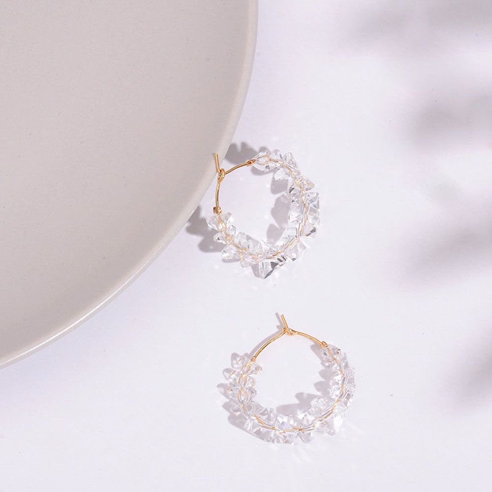 Girls Delicate Crystal Gift Round Acrylic Ear Studs Hoop Dangle Earring Jewelry Fashion Accessories