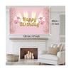 2D Happy Birthday Background Cloth, Washable Pink Gold Glitter Backdrop for Birthday Party Photo Booth Decor