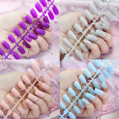 24pcs/set DIY Quick Nails Long Flat Head Matte Frosted False Nails Multicolor Strips Finished Wear Manicure