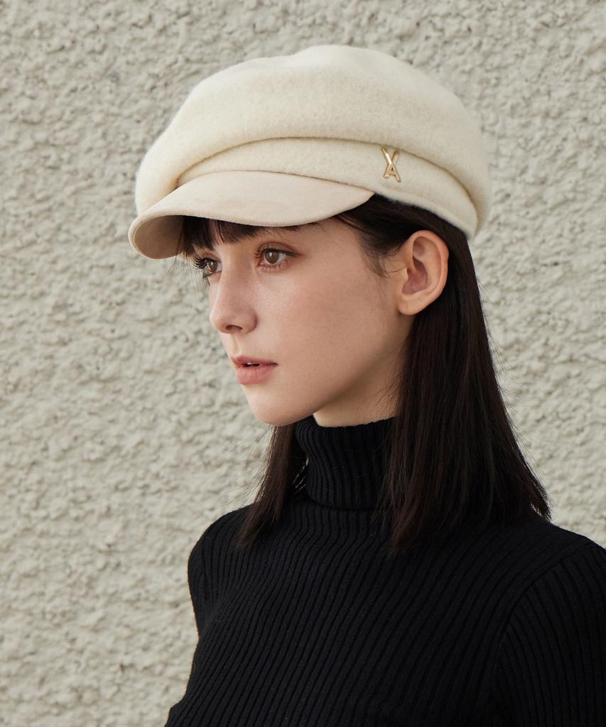 Bajal Va Studded Wool Combo Newsboy Cap Ivory