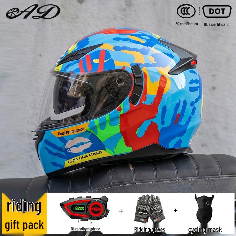 Bluetooth Smart Taillight Flip-Up Motorcycle Helmet for Men and Women - All-Season, Full Coverage for Electric and Off-Road Riding
