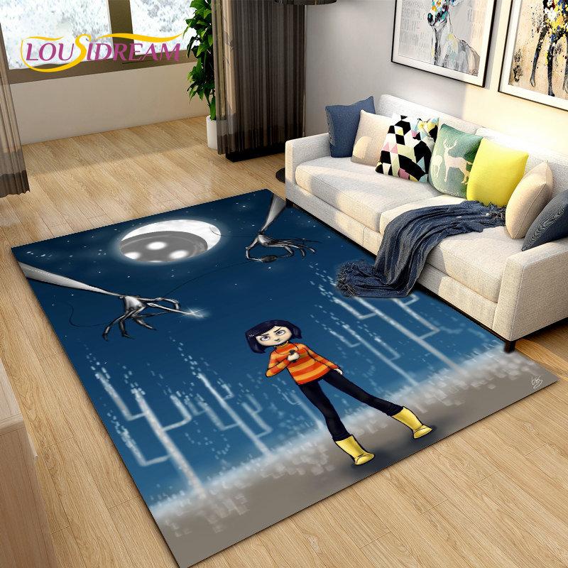 3D Cartoon Coraline Area Rug,Carpet Rug for Living Room Children's Bedroom Sofa Yoga,Kids Play Game Crawling Non-slip Floor Mat