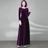 Noblewoman Autumn Golden Velvet Cinched Waist Long-Sleeved Dress with Large Hem