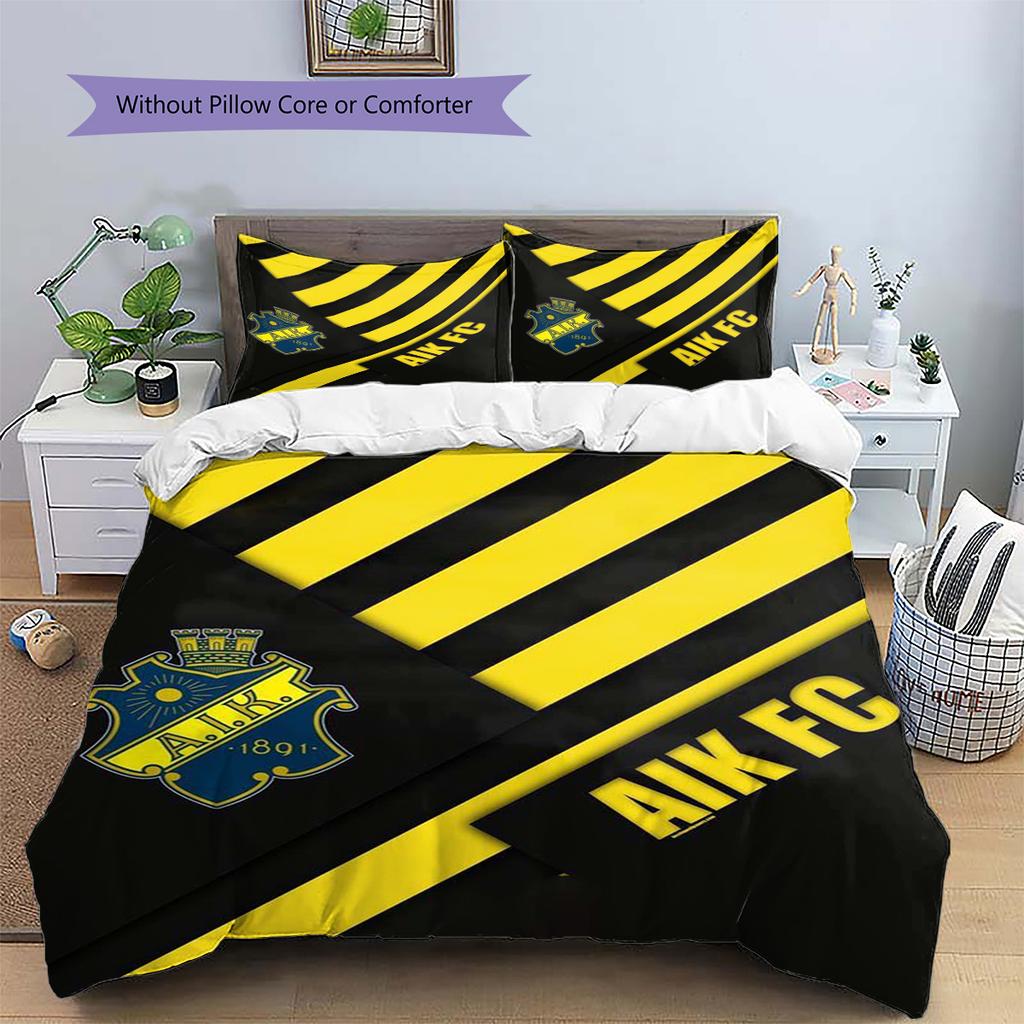 סט מצעים עם הדפס כדורגל AIK כיסוי שמיכה ציפית לציפית עיצוב לבית מתנה (1 * כיסוי שמיכה + 2 * ציפות, ללא ליבה)