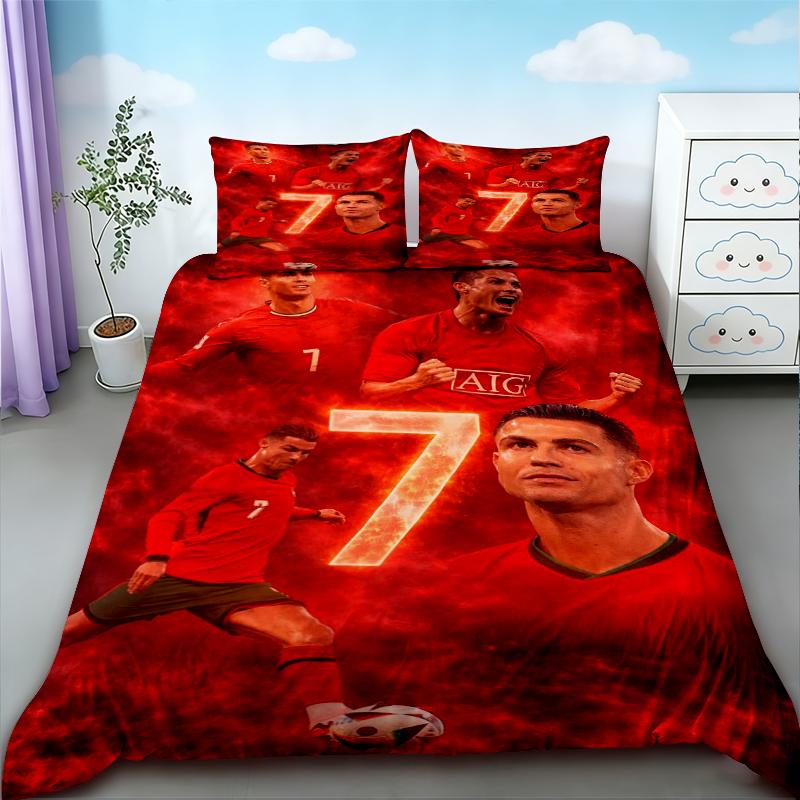 Copripiumino da Calcio per Adolescenti Set Biancheria da Letto Cristiano Ronaldo per Arredo Camera da Letto Comodo e Traspirante Singolo Twin