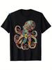 [Octopus Duik T-shirt] 180g Octopus Bloemen Vintage Bloemen Inktvis Kraken Duiken