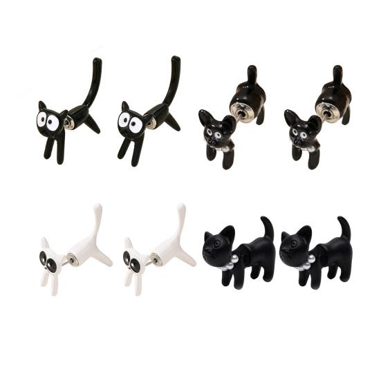 1 Pair Stud Earrings Piercing Style Polished Surface Cat Design Detachable Ear Studs Women Jewelry Collection