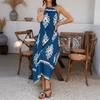 Spring Summer Women's Casual Holiday Style Collision Colour Hanging Neck Sleeveless Dresses
