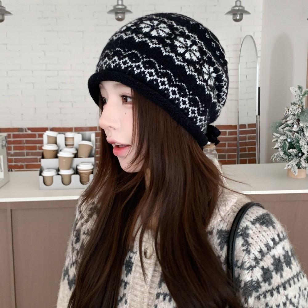 Thick Knit Knit Beanie Fair Isle Pattern Beanie Vintage Warm Hat Autumn Winter