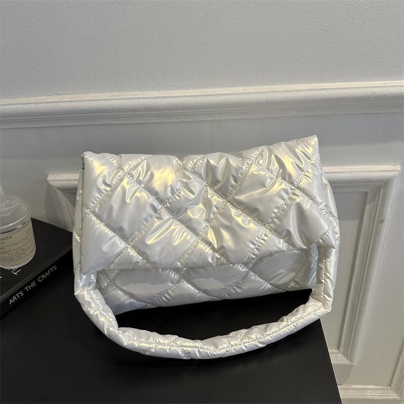 Dames Ruimte Katoen Designer Schoudertas Winter Dons Gevoerd Gewatteerd Grote Capaciteit Handtas Shopper Draagtas