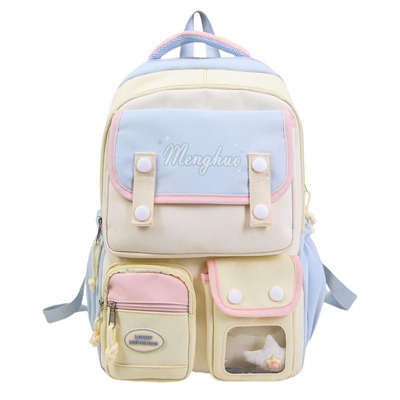 Schulranzen für Mittelschülerinnen, Farbblock-Computerrucksack, große Kapazität, Buchrucksack