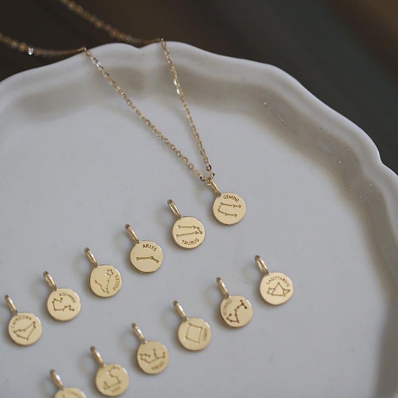 S925 Sterling Silver Plated 14k Gold Necklace Twelve Constellations Round Style Small Cute Necklace Women Jewelry Gift