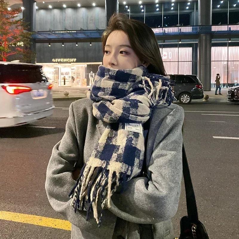 Autumn Winter Warm Plaid Scarf Korean Fashion Simple Thickened Soft Skin-friendly Scarves Checkered Windproof Versatile Scarves
