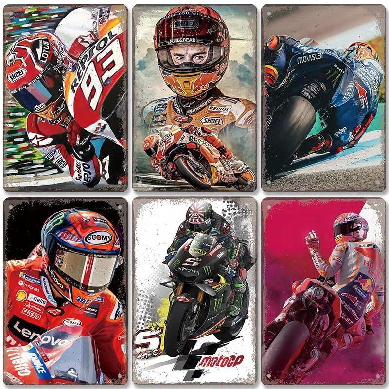 Vintage Metallblechschilder Motorsport-Poster Dekor Motorradrennen Retro Metallplakette Wandkunst Dekor für Garage Bar