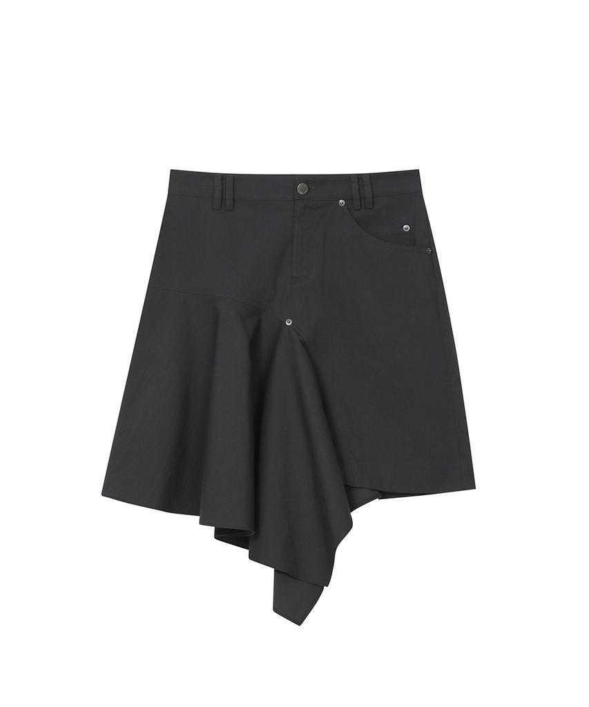 Miseki Seoul One Side Draped Midi Skirt Charcoal