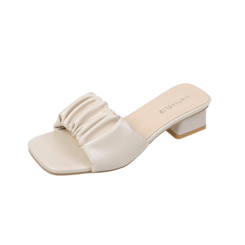 Folded slippers new women's summer wear fashion thick heel beach slippers
