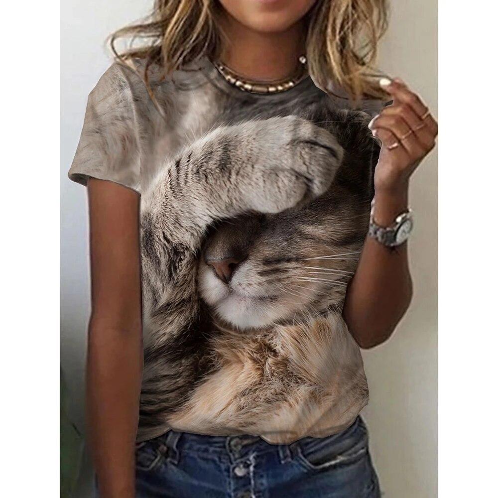 T-shirt con stampa di cani 3d da donna T-shirt da donna di moda Y2k Top Harujuku Kawaii Oversize estivo O-Collo Top Abbigliamento femminile