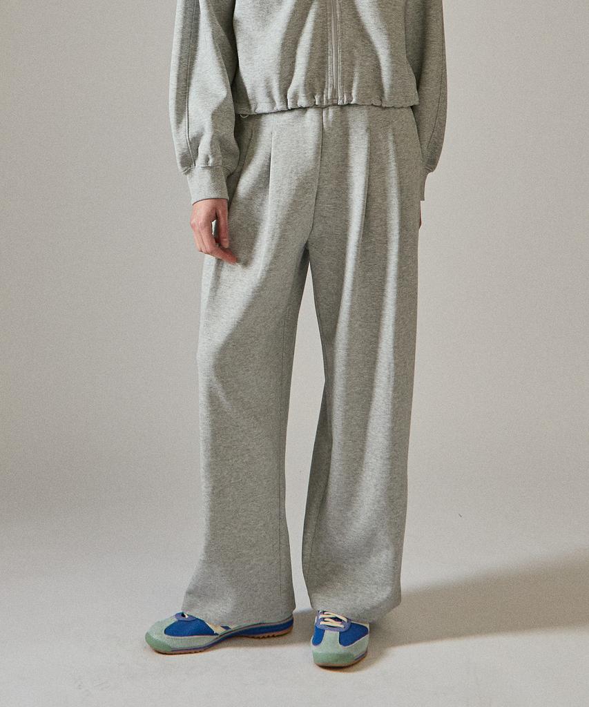 BASIC HOUSE Women'S Double-Sided Two-Pleated Wide Sweatpants Melange Grey Lzpt0211