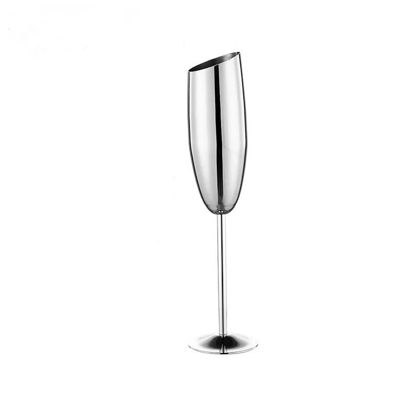 New Stainless Steel Beveled Champagne Cup Goblets 8.2oz Cocktail Martini Wine Glass Champagne Glasses Stemware for Bar Utensils