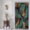Emerald Green Boho Shower Curtain Black Gold Modern Abstract Palm Leaves Tropical Monstera Bathroom Curtain Set Brown Botanical