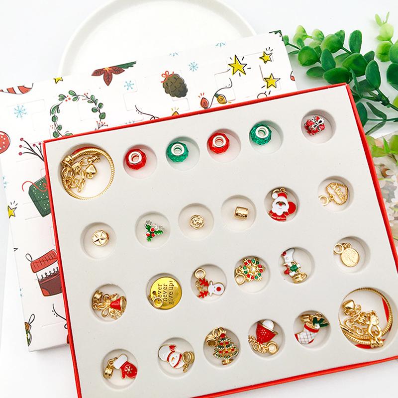 24Pcs Halskette Anhänger Weihnachten Countdown-Kalender Blind Box Armband Geschenk Box