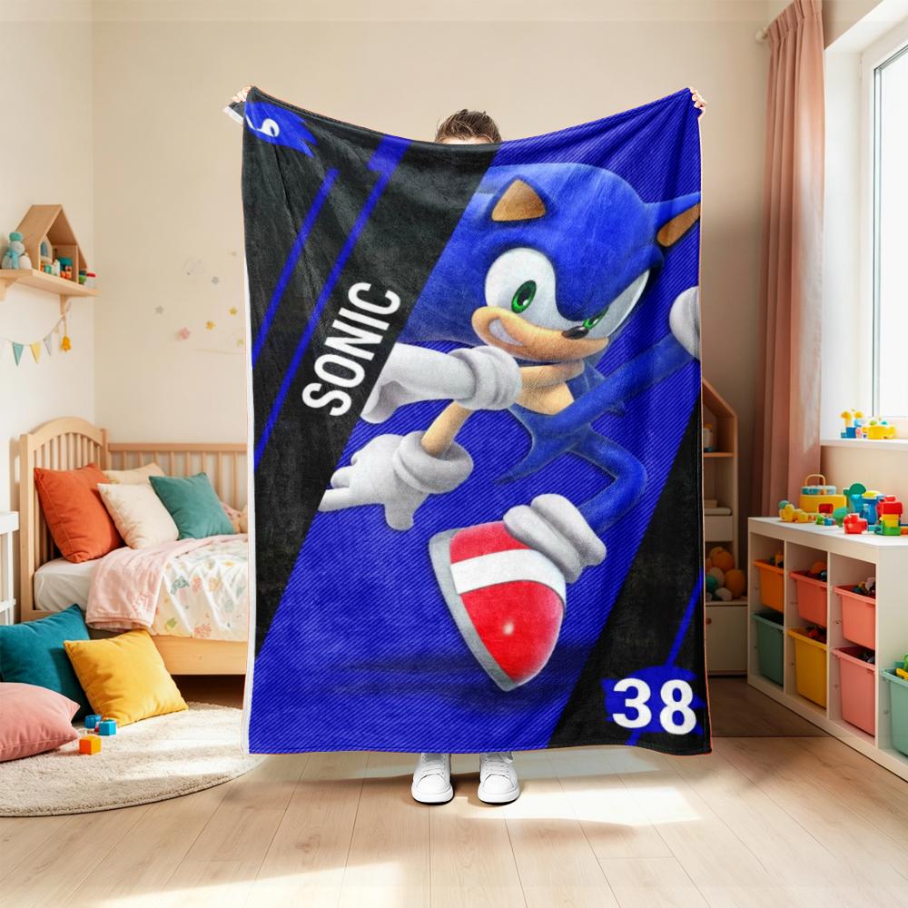 Sonic Throw Blanket Cartoon Flannel Blanket Soft and Warm for Living Room Bedroom Car Camping Throw Blanket Full Size Best Gifts