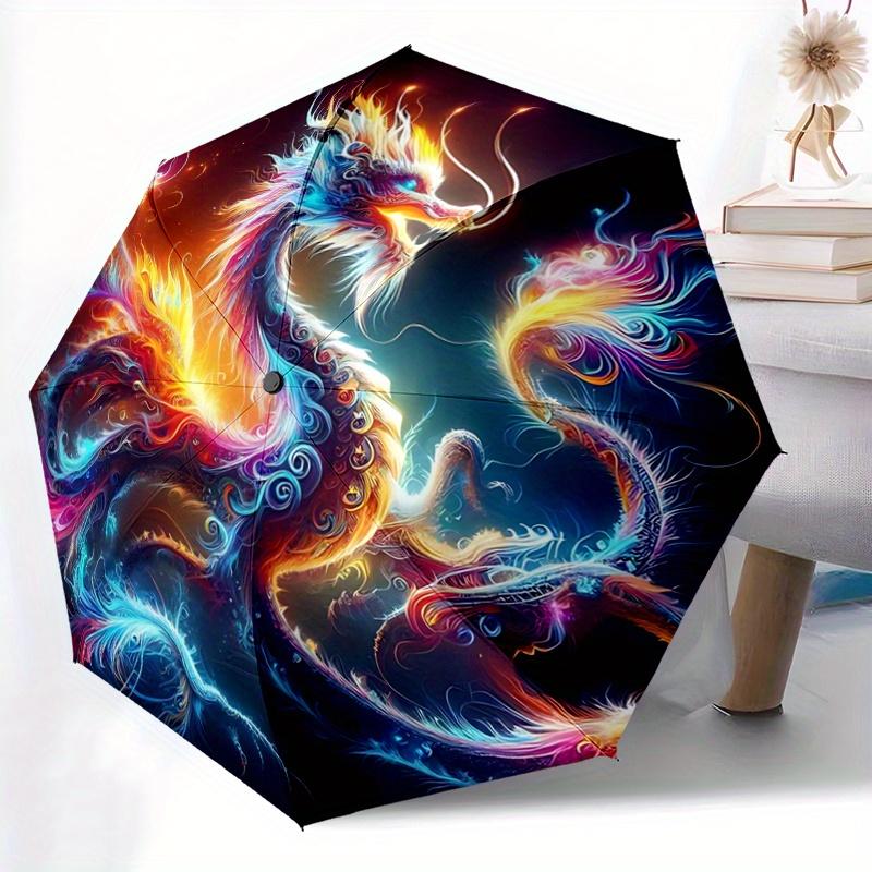 1pc Enchanted Dragons Automatic Opening/Closing Umbrella with Portable Tri-Fold Design, 8-Bone Iron Frame - Outdoor Umbrella for Festivals, Trave