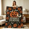 Soft Warm Flannel Throw Blanket Spooky Season Halloween Pumpkin Bat Spider Pattern All Season Blanket for Couch Sofa Bedroom Living Room Office Home D