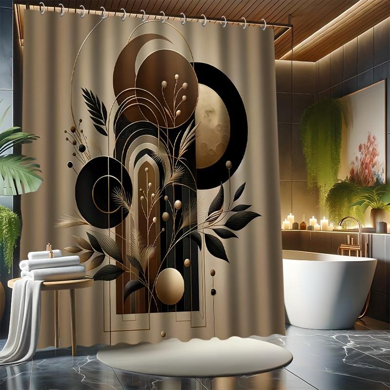 Abstract Golden and Black Geometric Patterns Shower Curtain for a Modern, Elegant, and Luxurious Bathroom
