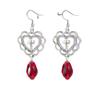 Gothic Ancient Silver Hollowed-out Heart-shaped Central Cross Red Black Crystal Pendant Necklace Earrings Set for Woman Jewelry