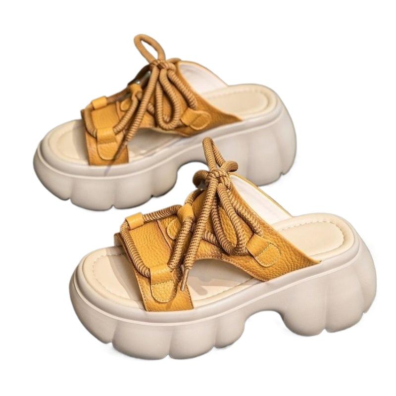 Fashion Thick-Soled Heightening Womens Slippers 2025 Summer Wear New Sandals Thick-Soled Versatile Student Casual Womens Shoes