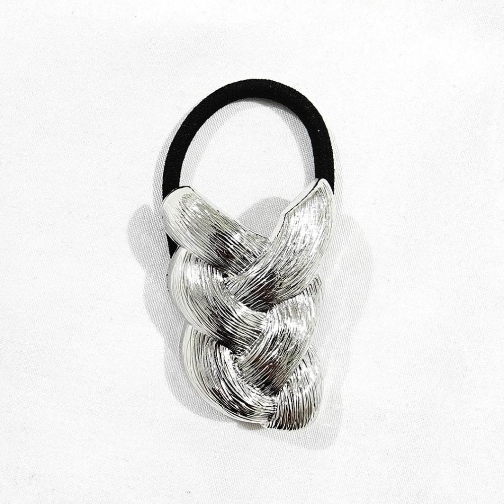 Zinc Zinc Alloy Metal Braid Rubber Band Elastic Hair Scrunchie Unique Ponytail Hair Rope Women