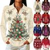 Women's Casual Long Sleeve Christmas Print Button Front Top with Collar and Side Slits